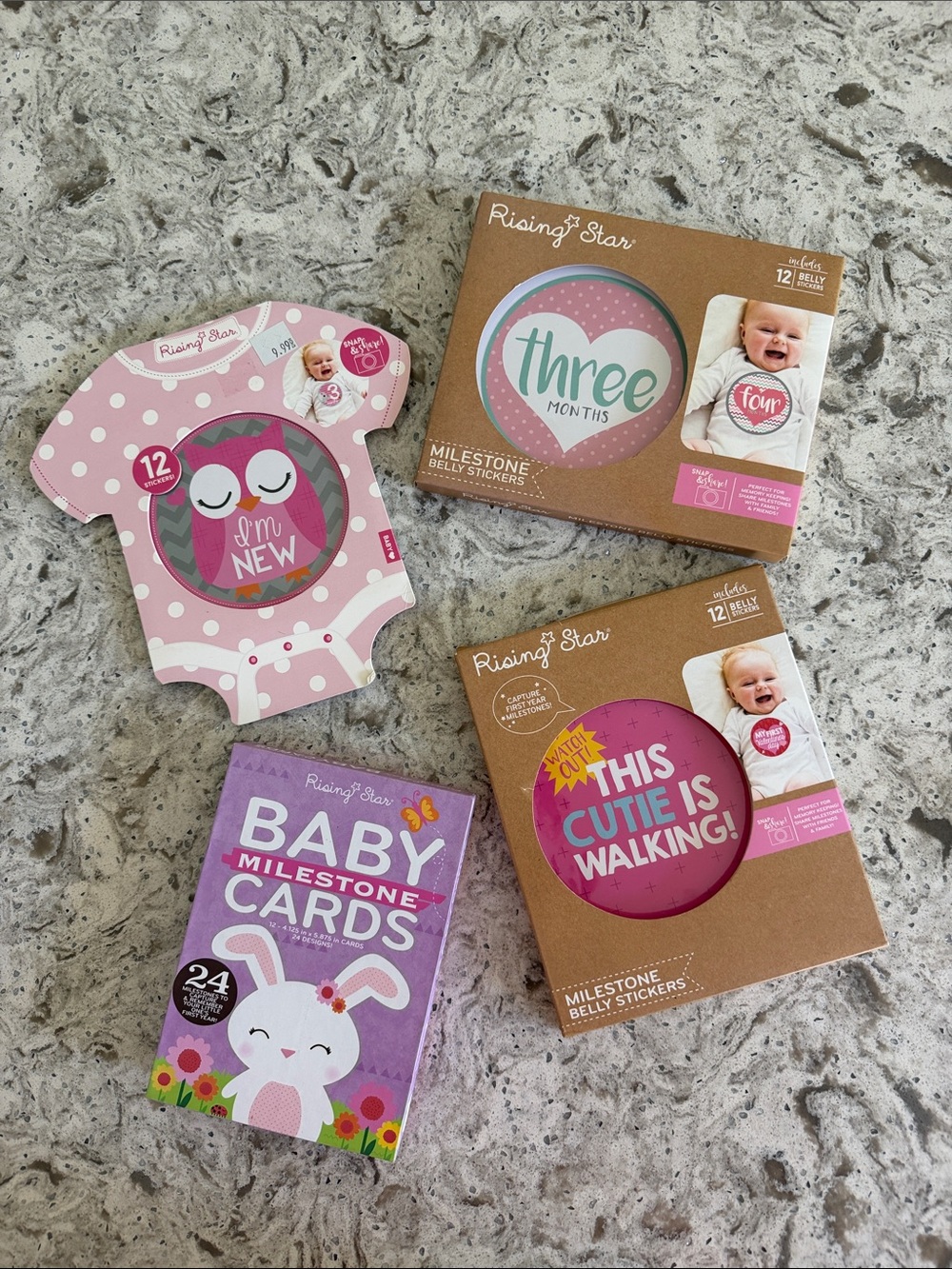 NIB Rising Star Baby Milestone Sticker & Card Set - Pink, Purple, White